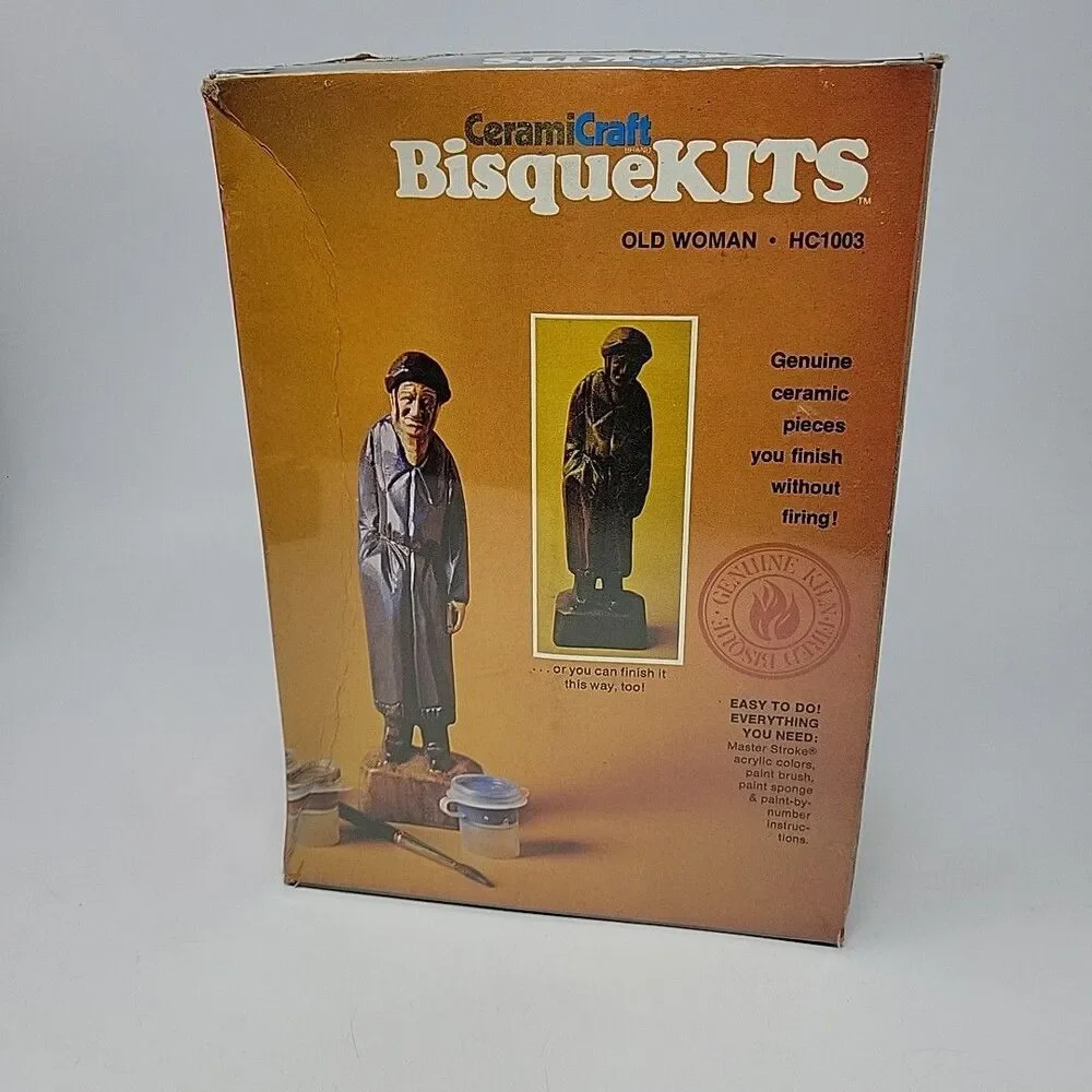 NEW VINTAGE Craft House BisqueKits Ceramic Paint by Number Figurine Old Woman